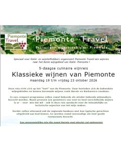 Wijnreis "Klassieke wijnen van Piemonte" 19-23 oktober 2026
